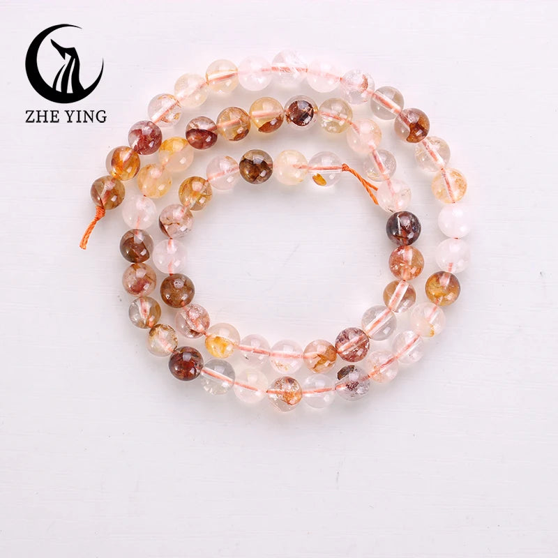 Natural Hematoid Crystal Quartz Beads Round Smooth Gemstone Beads for Jewelry Making Bracelet DIY Accessories
