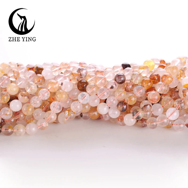 Natural Hematoid Crystal Quartz Beads Round Smooth Gemstone Beads for Jewelry Making Bracelet DIY Accessories