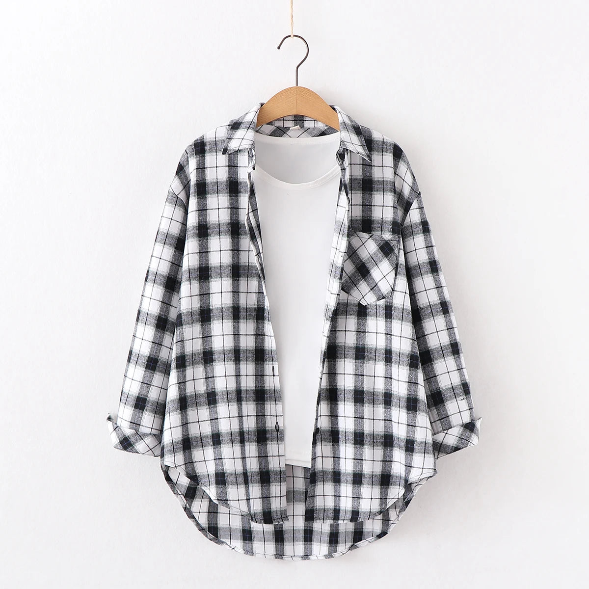 2025 Spring Loose Casual Womens Plaid Shirt Fresh College Style Long Sleeve Blouses And Tops Female Flannel Checked Clothes