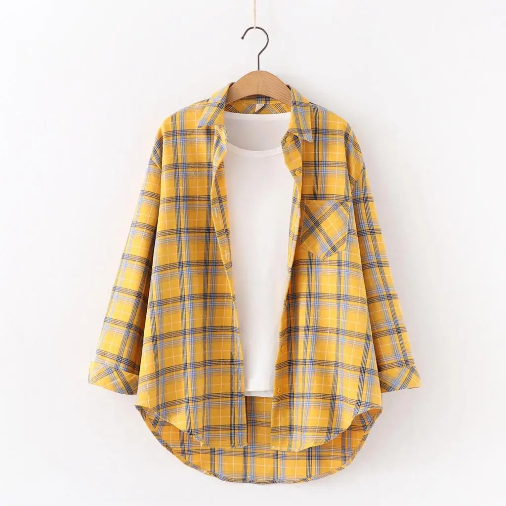 2025 Spring Loose Casual Womens Plaid Shirt Fresh College Style Long Sleeve Blouses And Tops Female Flannel Checked Clothes
