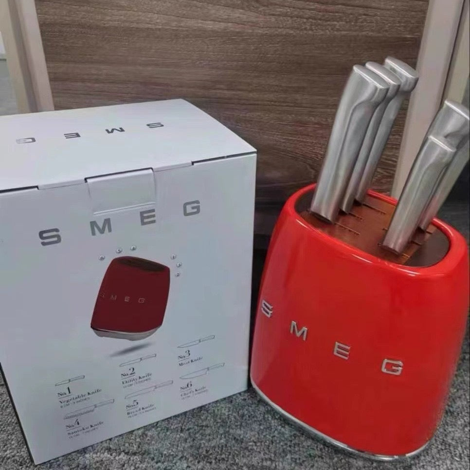 Smeg Retro 6 Piece Knife Set and Block