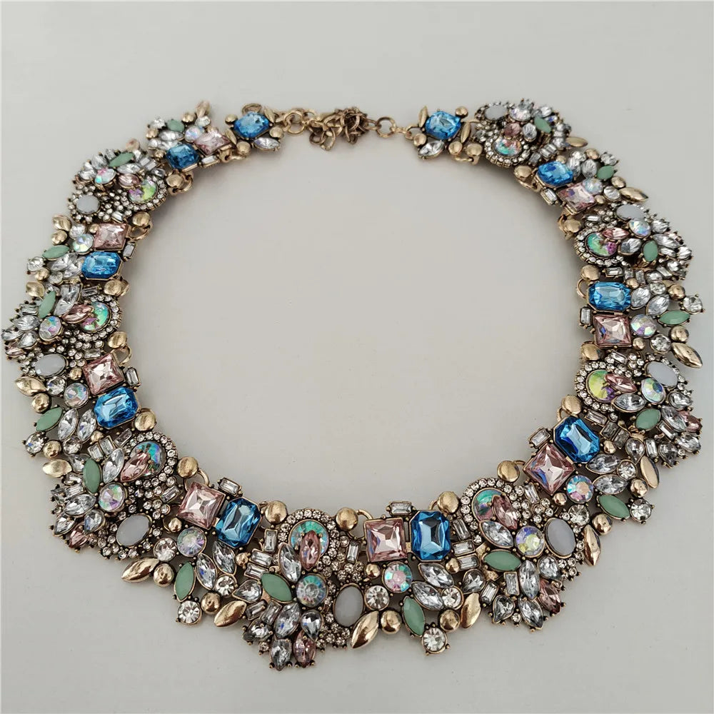 Crystal Rhinestones Large Collar Choker Necklace Earrings Jewelry Sets