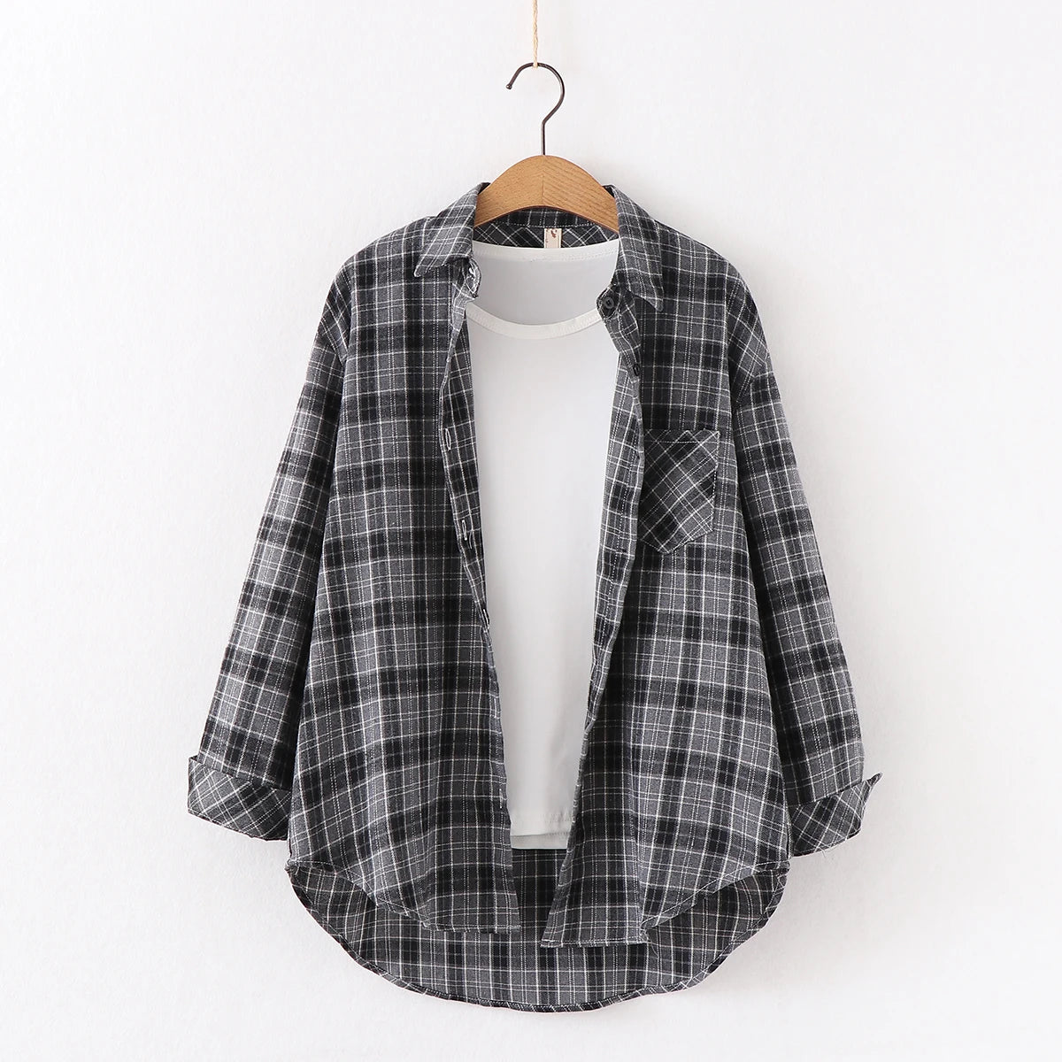 2025 Spring Loose Casual Womens Plaid Shirt Fresh College Style Long Sleeve Blouses And Tops Female Flannel Checked Clothes