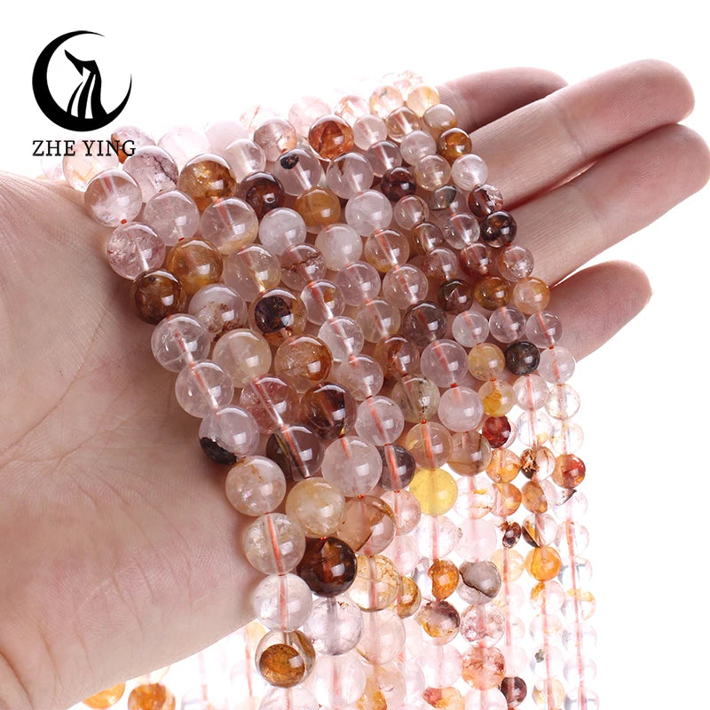 Natural Hematoid Crystal Quartz Beads Round Smooth Gemstone Beads for Jewelry Making Bracelet DIY Accessories