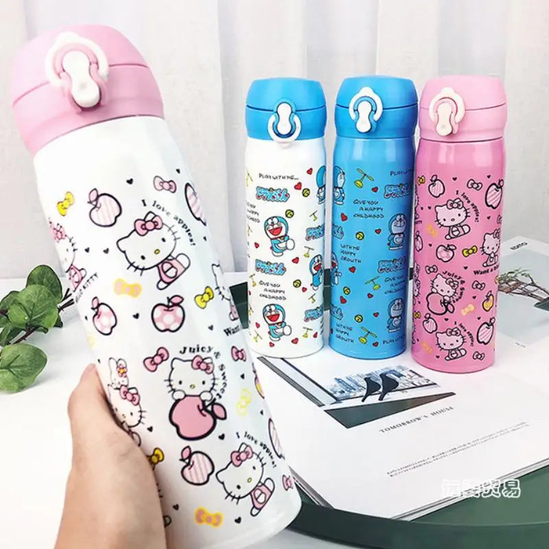 350/500ml Doraemon Hello Kitty Insulated Water Bottle New Kawaii Water Thermos Pink Stainless Steel