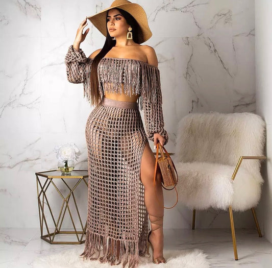 Knitted Crop Top and Maxi Skirt