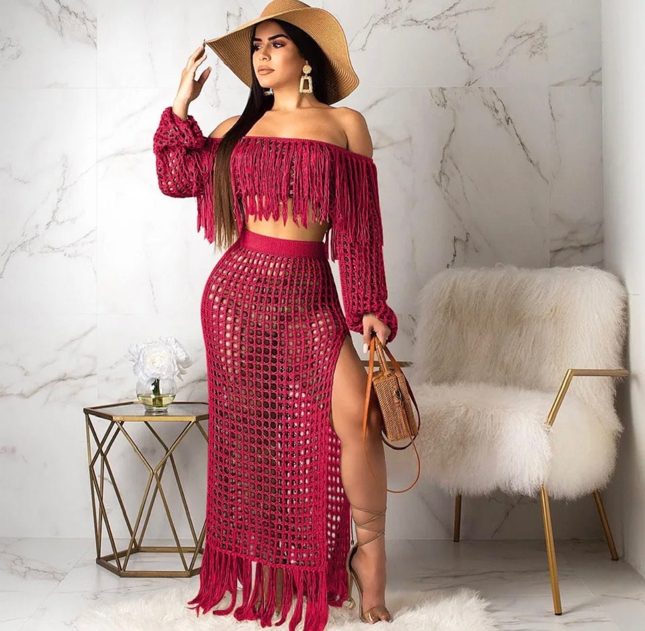 Knitted Crop Top and Maxi Skirt
