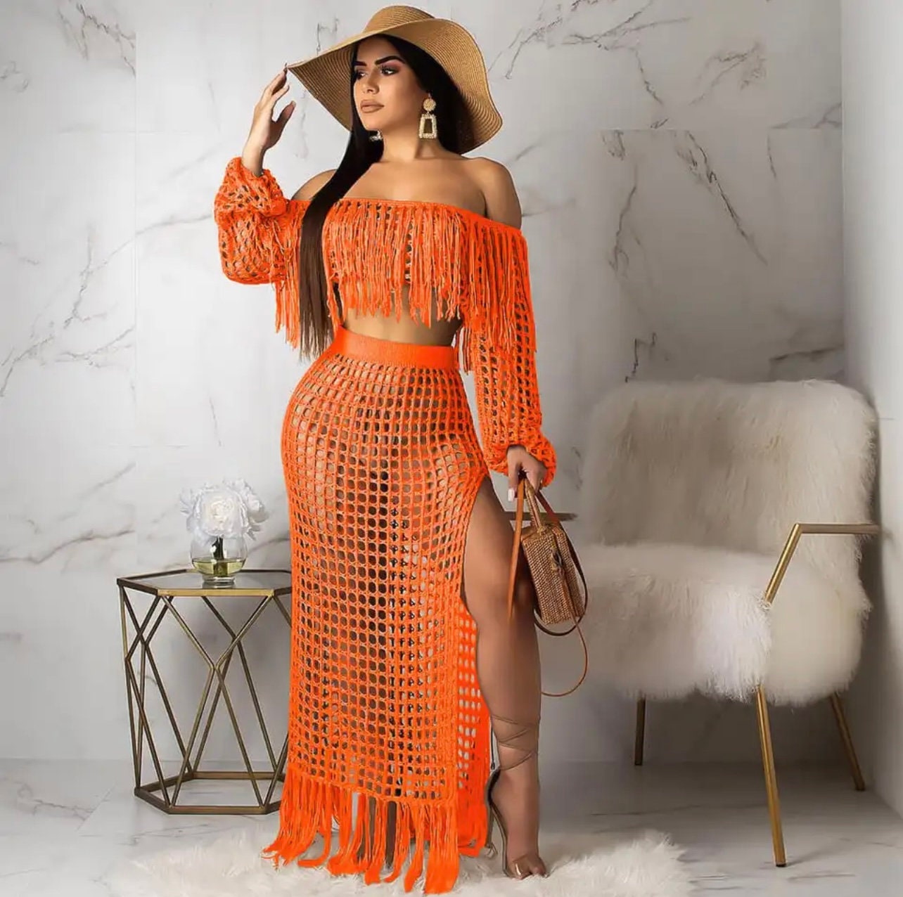 Knitted Crop Top and Maxi Skirt