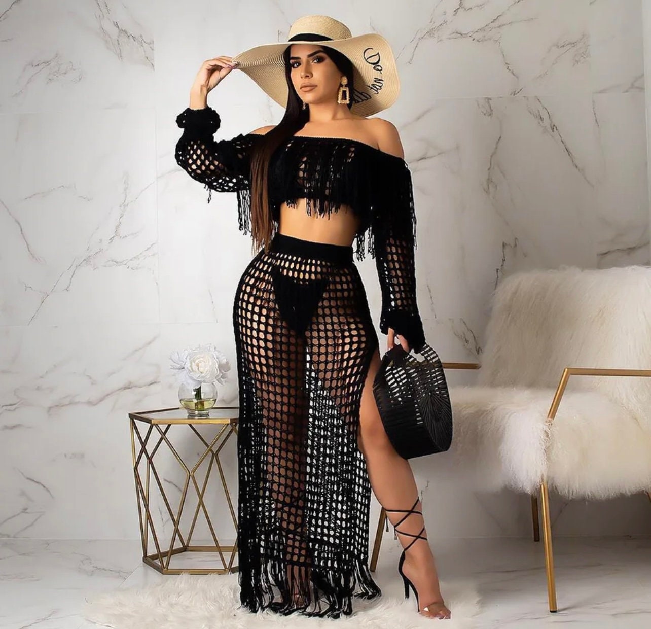 Knitted Crop Top and Maxi Skirt