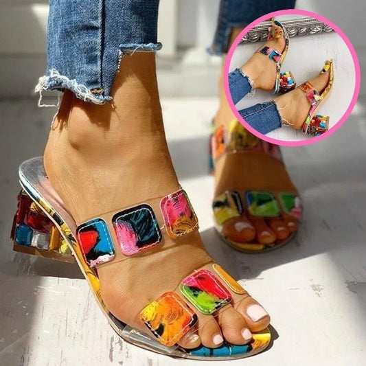 Square Heel Rhinestone Sandal