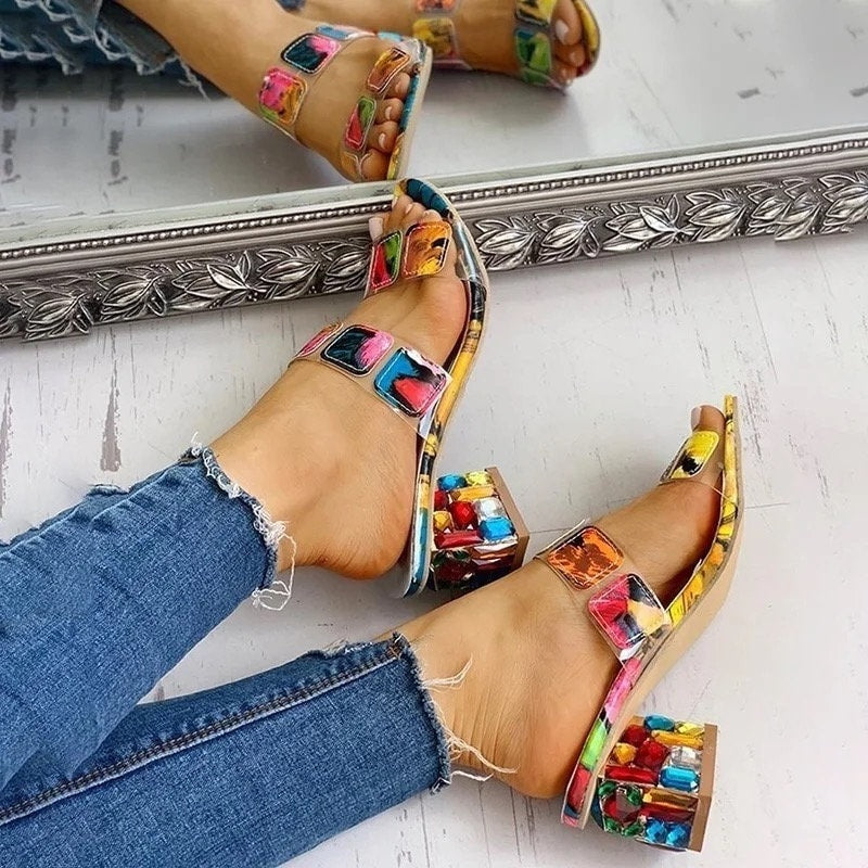 Square Heel Rhinestone Sandal