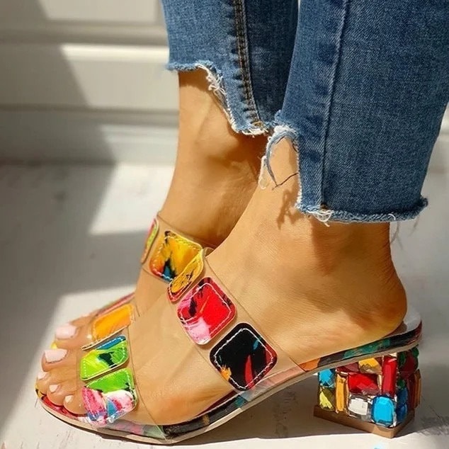 Square Heel Rhinestone Sandal