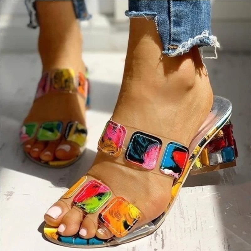 Square Heel Rhinestone Sandal