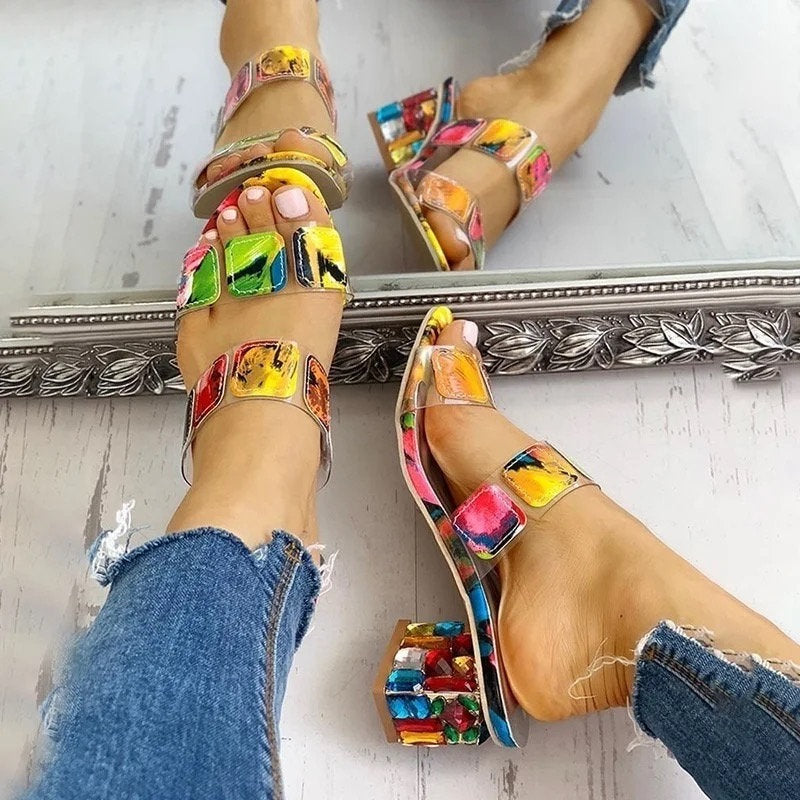 Square Heel Rhinestone Sandal