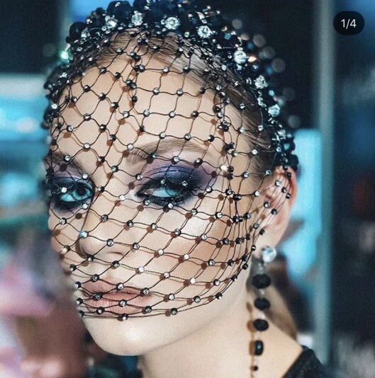 Luxury Black Crystal Rhinestone Headband Veil