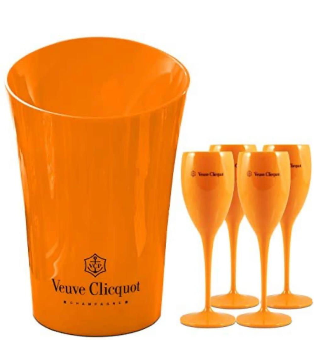 Veuve Clicquot Orange Acrylic Flutes with or without Ice Bucket  - Various Options