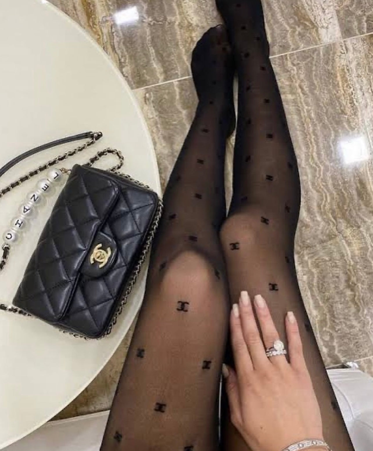 white chanel tights