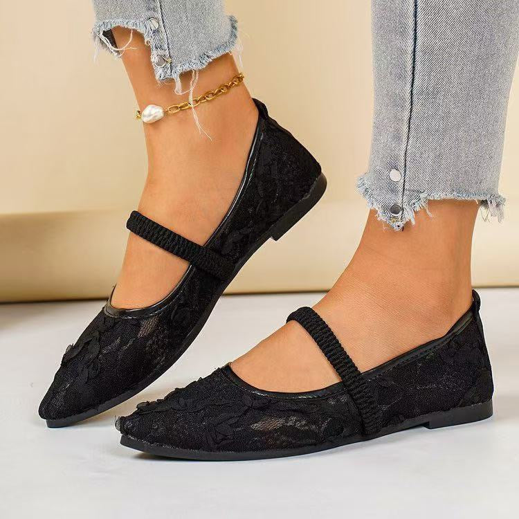 Lace Flower Flat Pumps