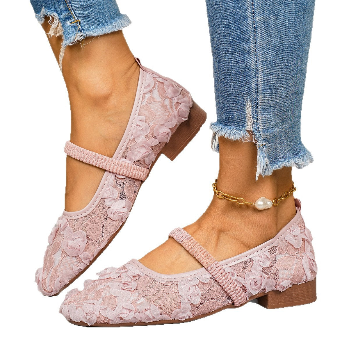 Lace Flower Flat Pumps