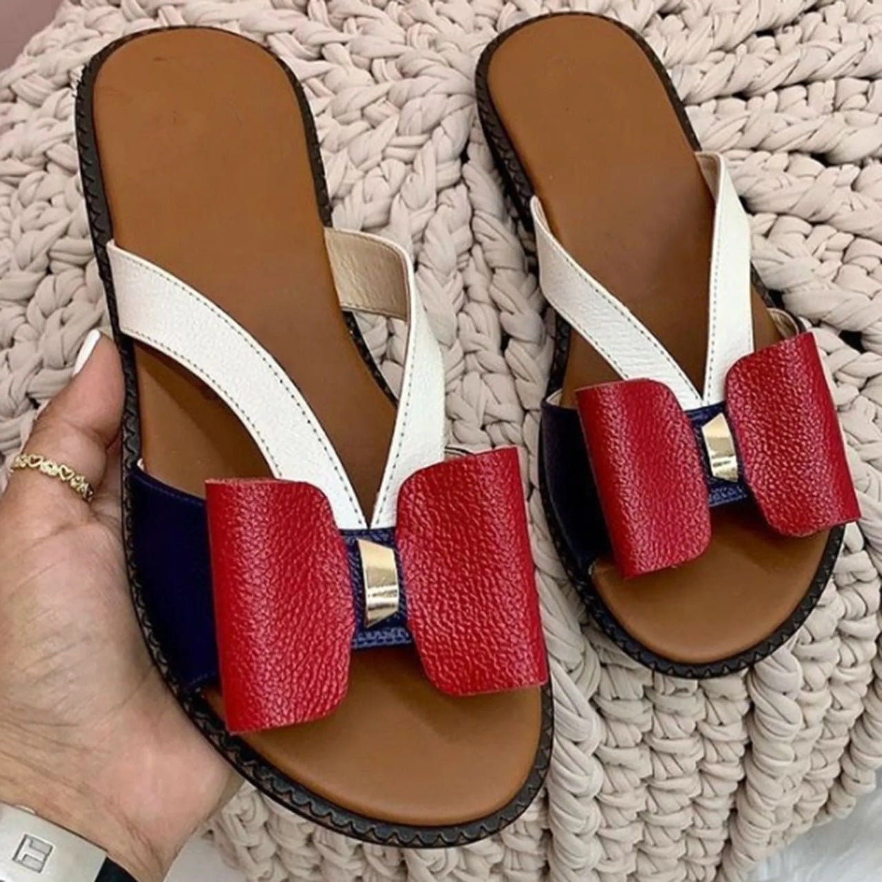 Summer Bow Flats - Vegan Leather Sandals