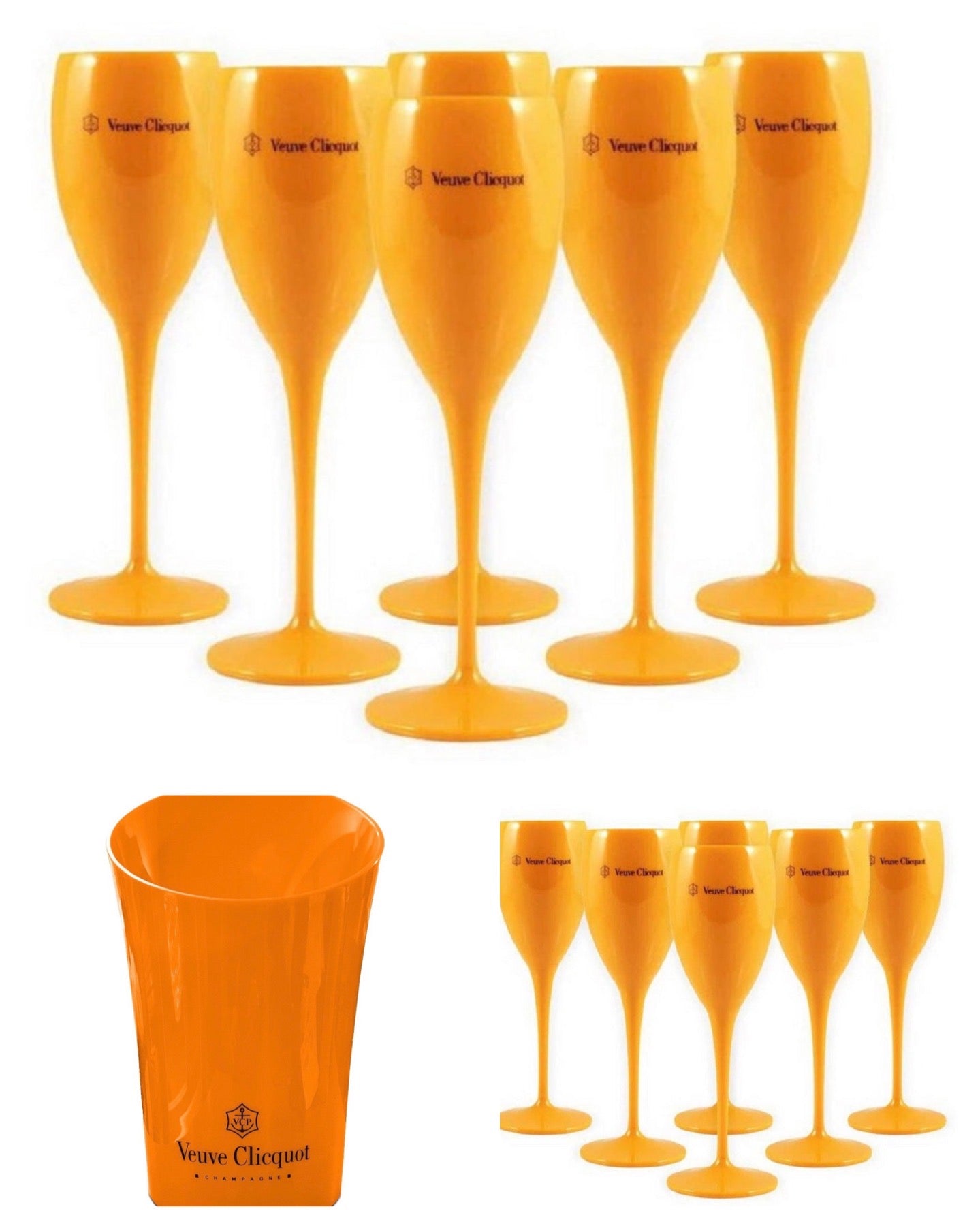 Veuve Clicquot Orange Acrylic Flutes with or without Ice Bucket  - Various Options