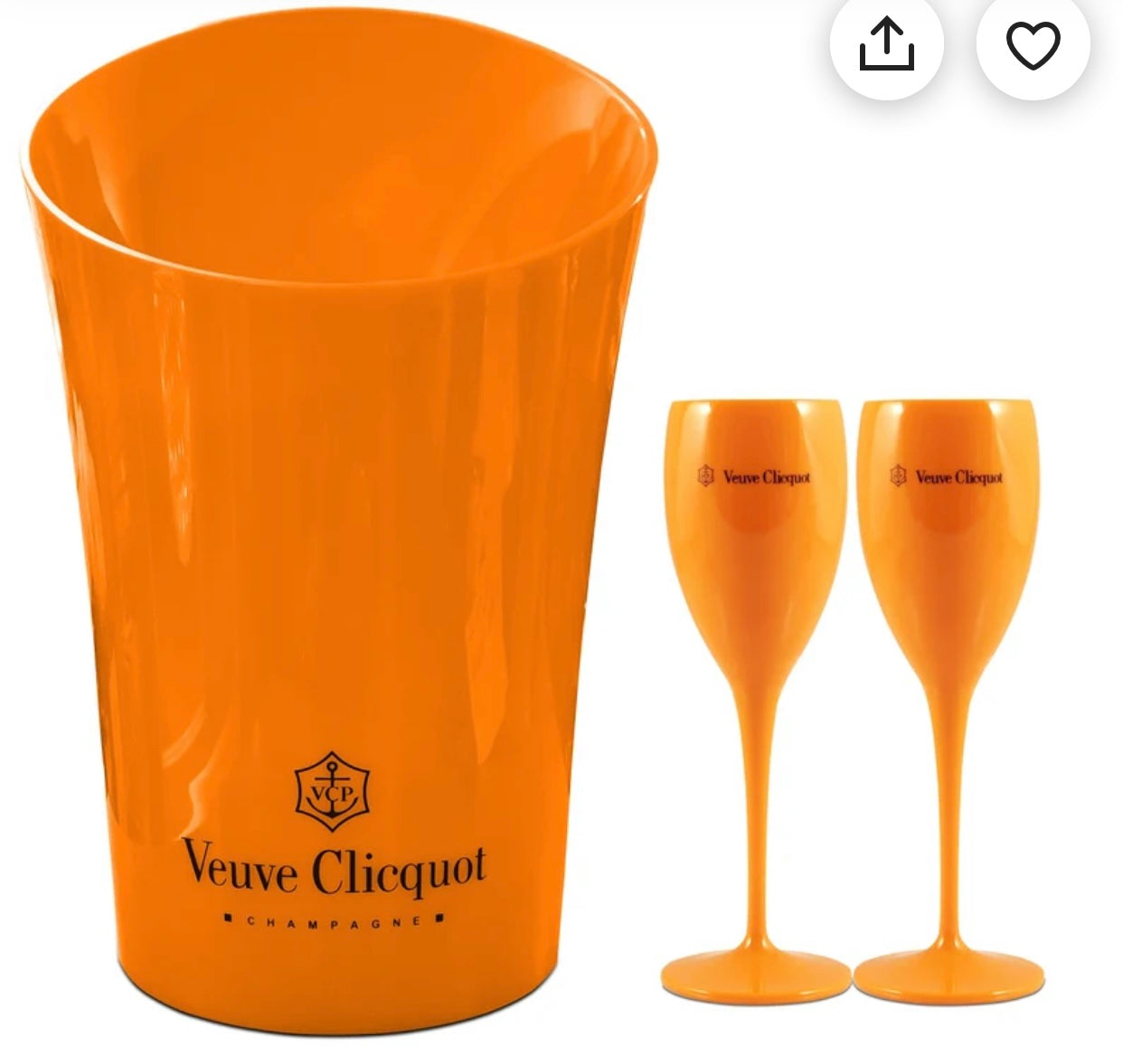 Veuve Clicquot Orange Acrylic Flutes with or without Ice Bucket  - Various Options