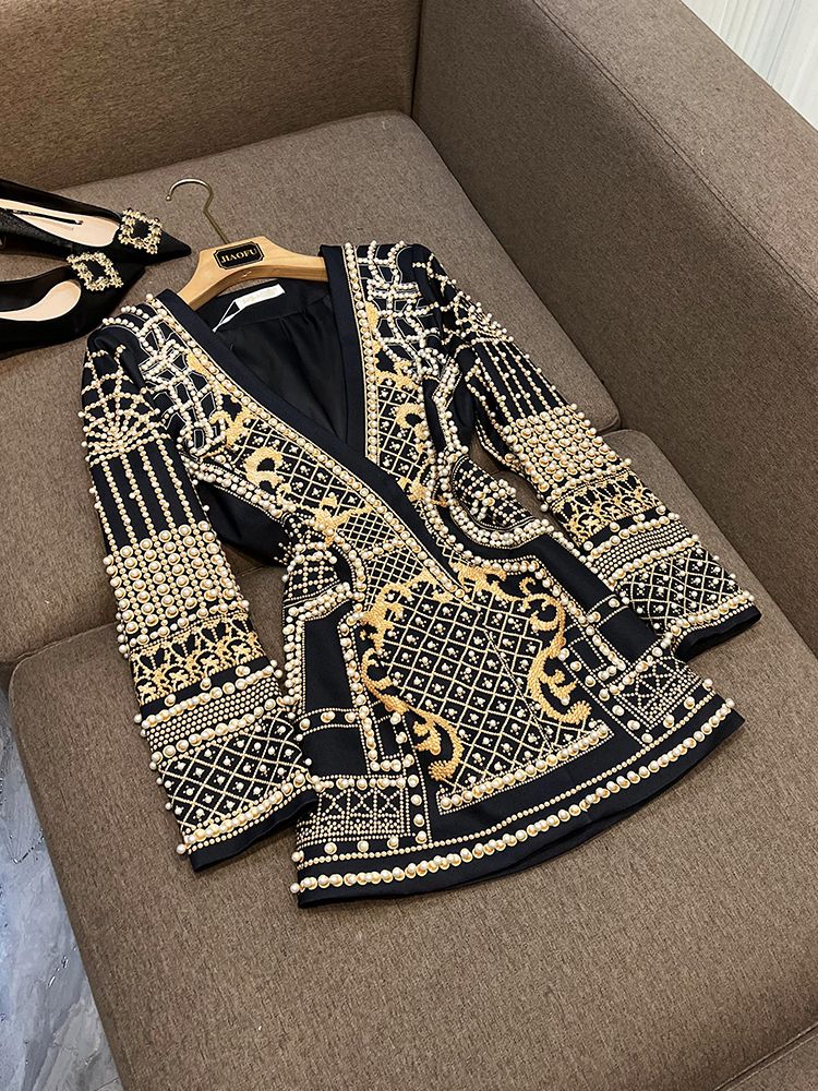 Retro Pearl Beaded Blazer