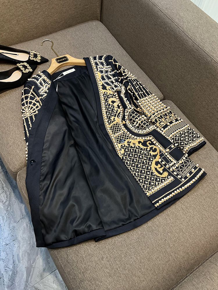 Retro Pearl Beaded Blazer