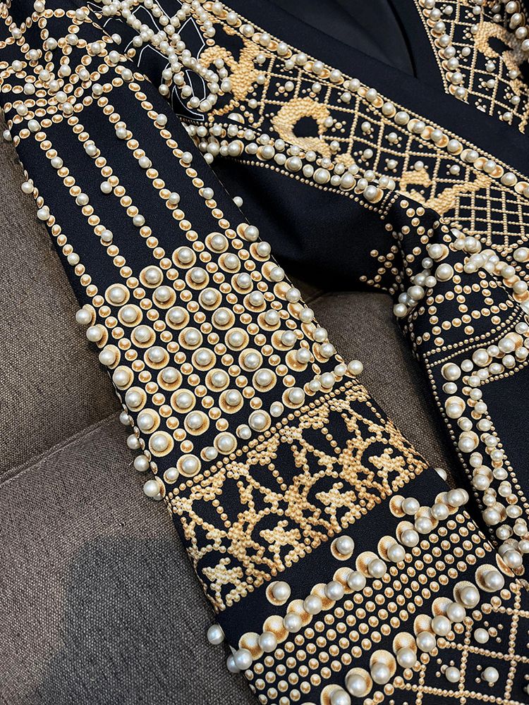 Retro Pearl Beaded Blazer