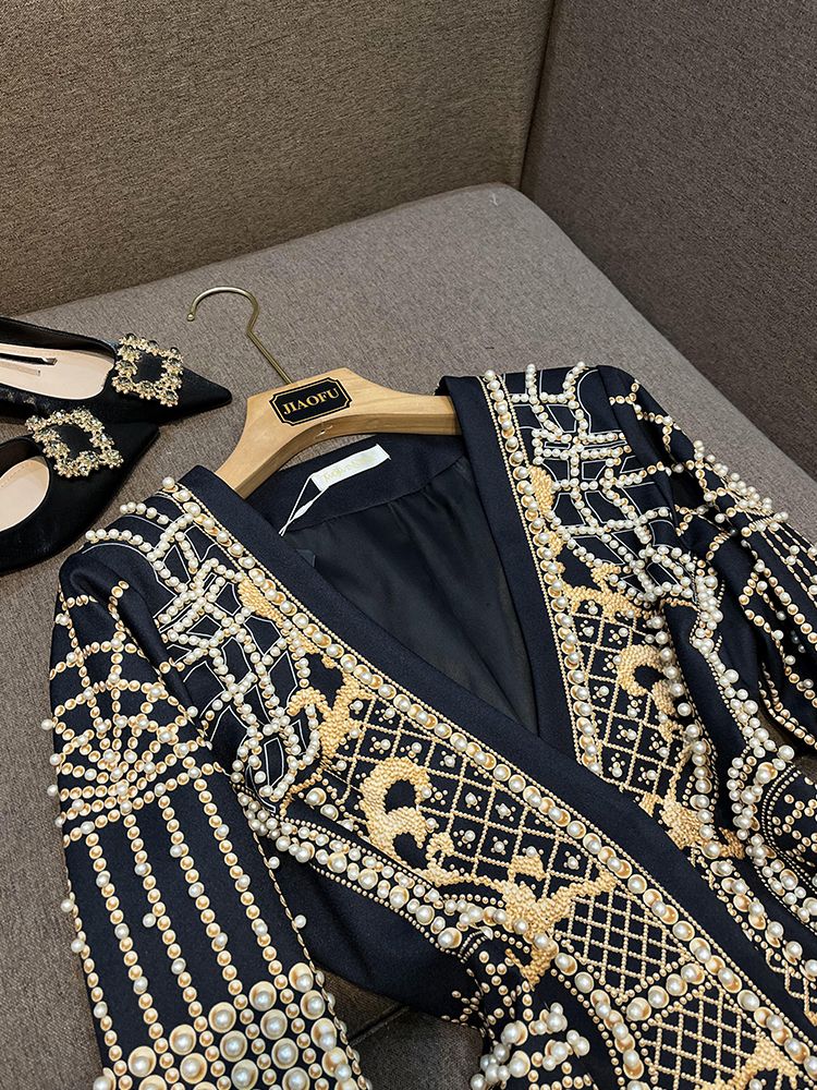 Retro Pearl Beaded Blazer