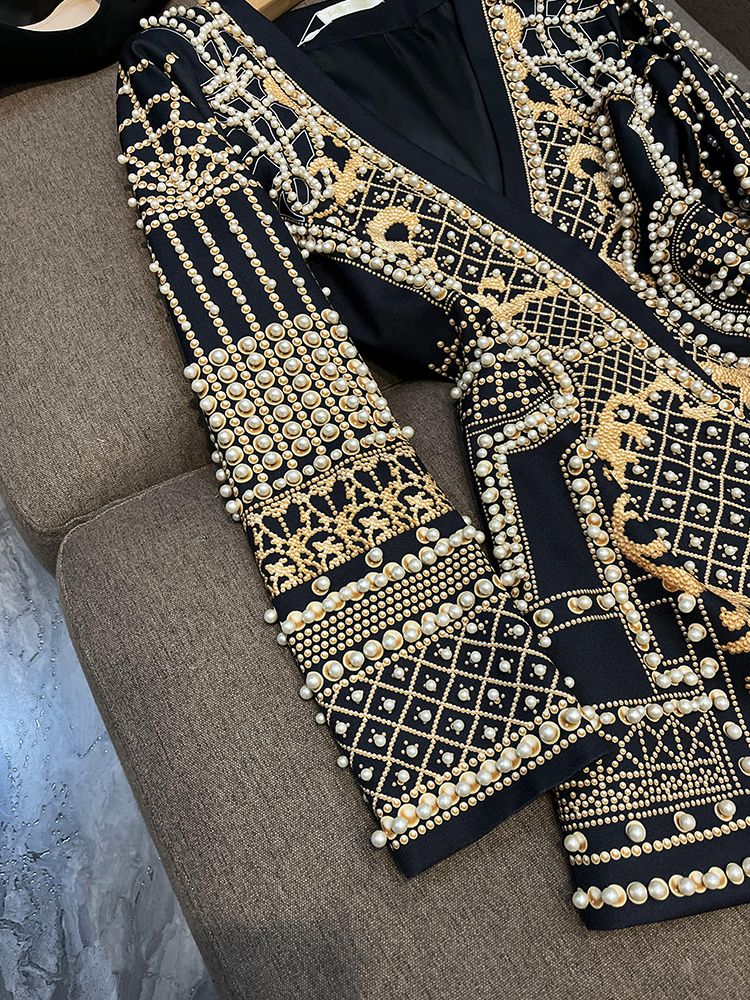 Retro Pearl Beaded Blazer