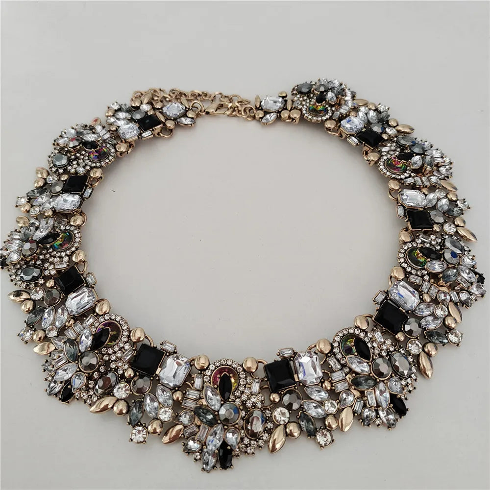 Crystal Rhinestones Large Collar Choker Necklace Earrings Jewelry Sets