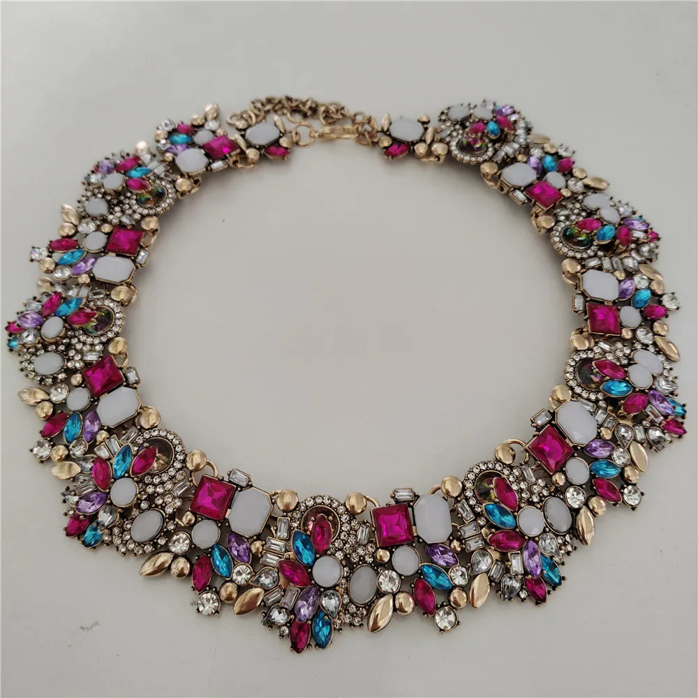 Crystal Rhinestones Large Collar Choker Necklace Earrings Jewelry Sets