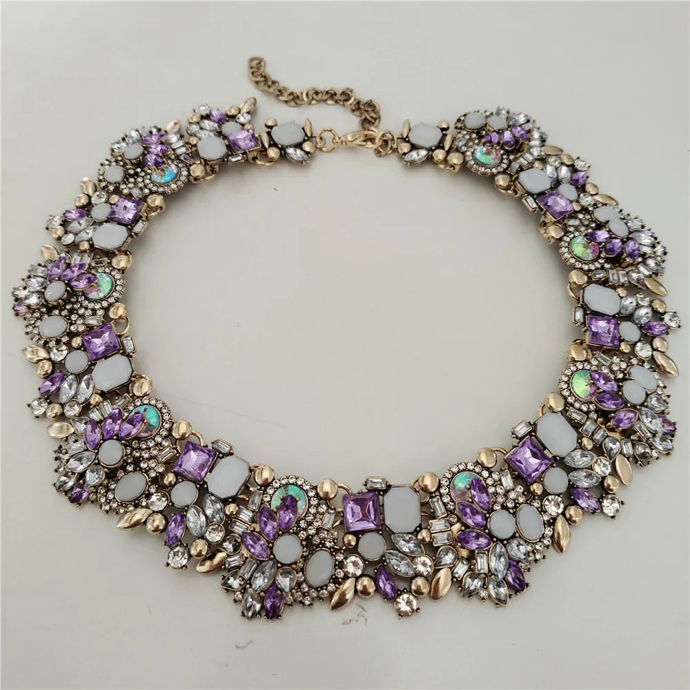 Crystal Rhinestones Large Collar Choker Necklace Earrings Jewelry Sets