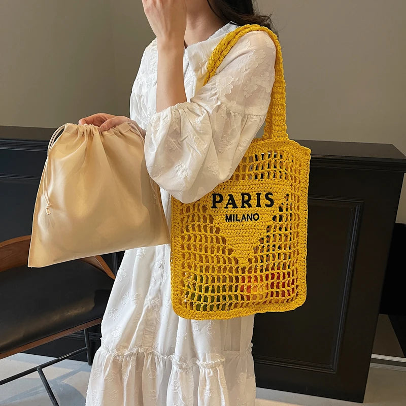 Woven Straw Shoulder Tote Beach Bag