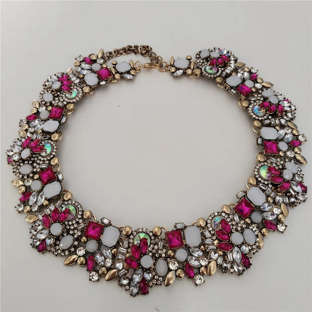 Crystal Rhinestones Large Collar Choker Necklace Earrings Jewelry Sets