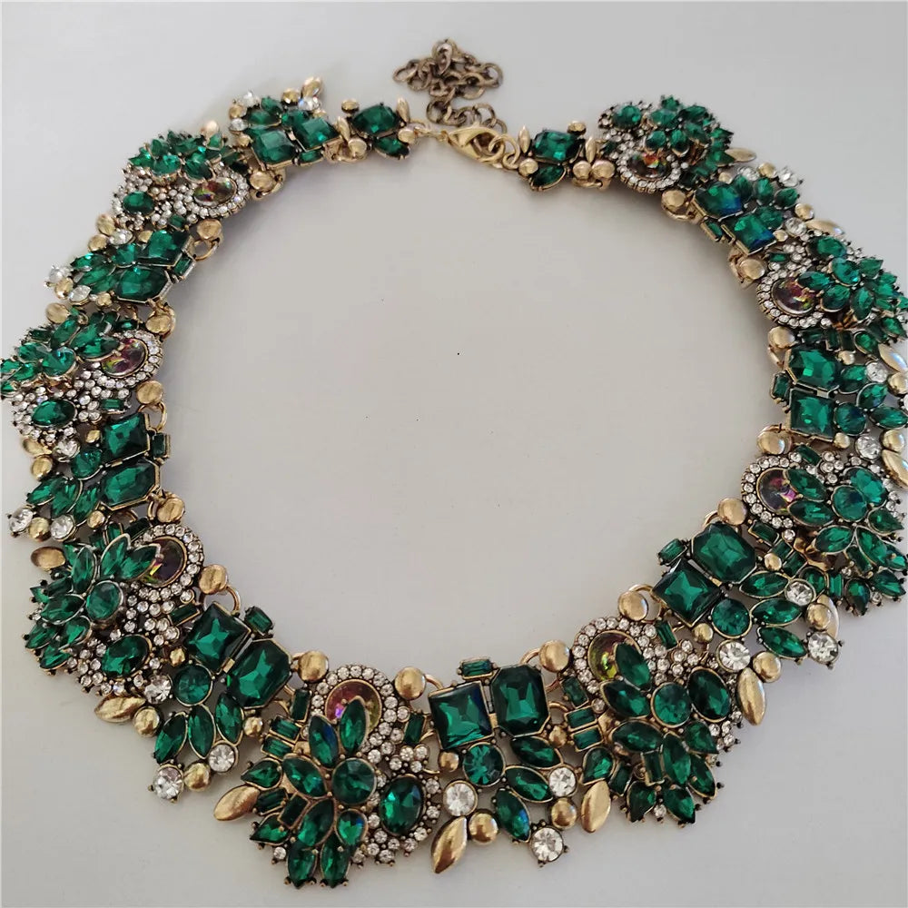Crystal Rhinestones Large Collar Choker Necklace Earrings Jewelry Sets