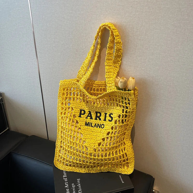 Woven Straw Shoulder Tote Beach Bag