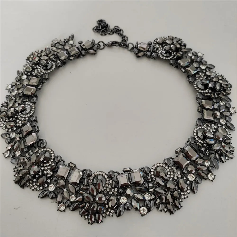 Crystal Rhinestones Large Collar Choker Necklace Earrings Jewelry Sets