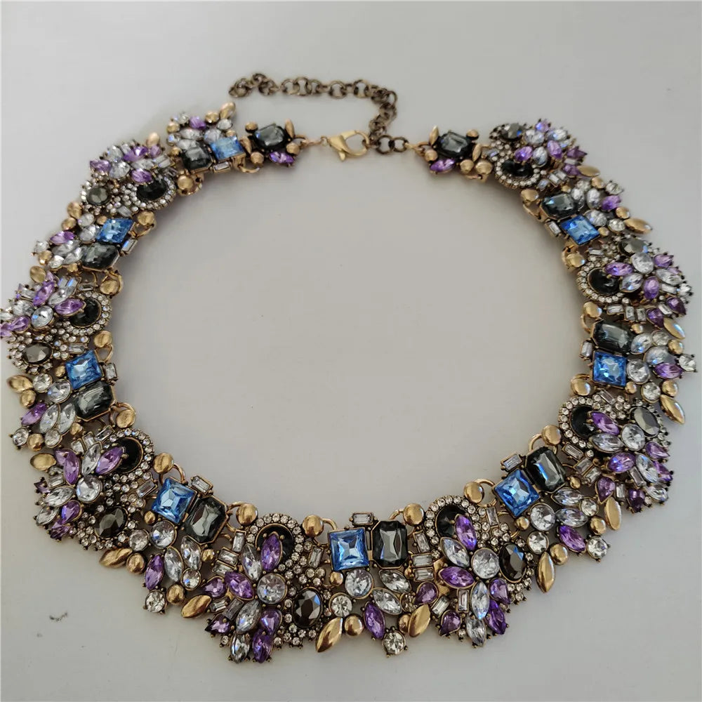 Crystal Rhinestones Large Collar Choker Necklace Earrings Jewelry Sets