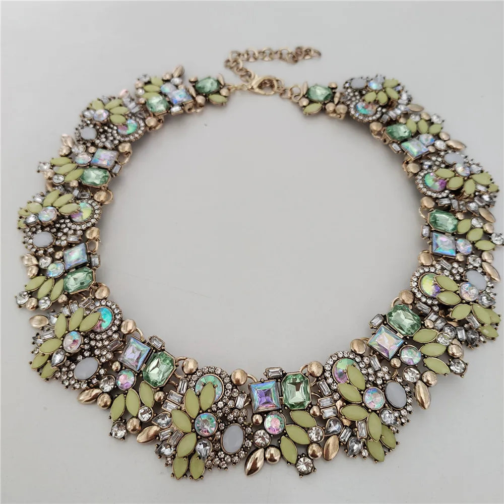 Crystal Rhinestones Large Collar Choker Necklace Earrings Jewelry Sets