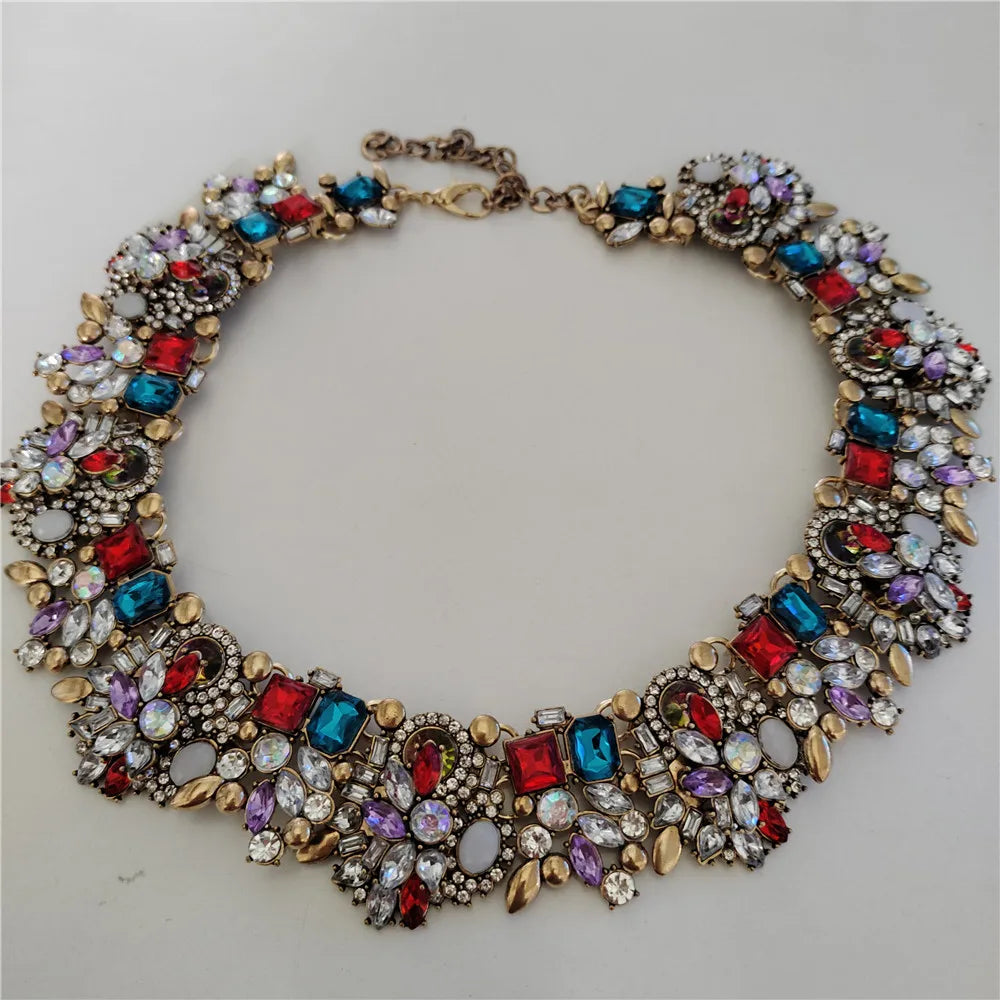 Crystal Rhinestones Large Collar Choker Necklace Earrings Jewelry Sets