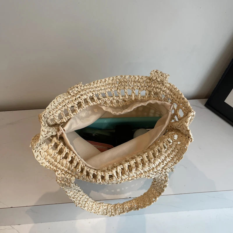 Woven Straw Shoulder Tote Beach Bag