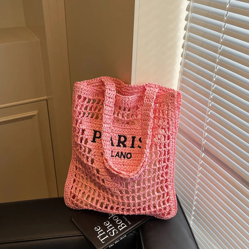 Woven Straw Shoulder Tote Beach Bag