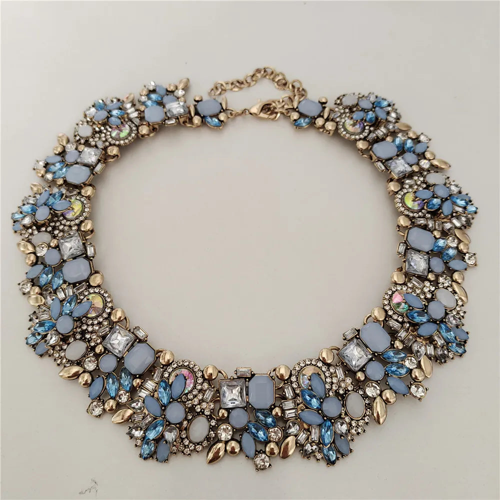 Crystal Rhinestones Large Collar Choker Necklace Earrings Jewelry Sets