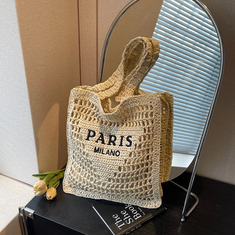 Woven Straw Shoulder Tote Beach Bag