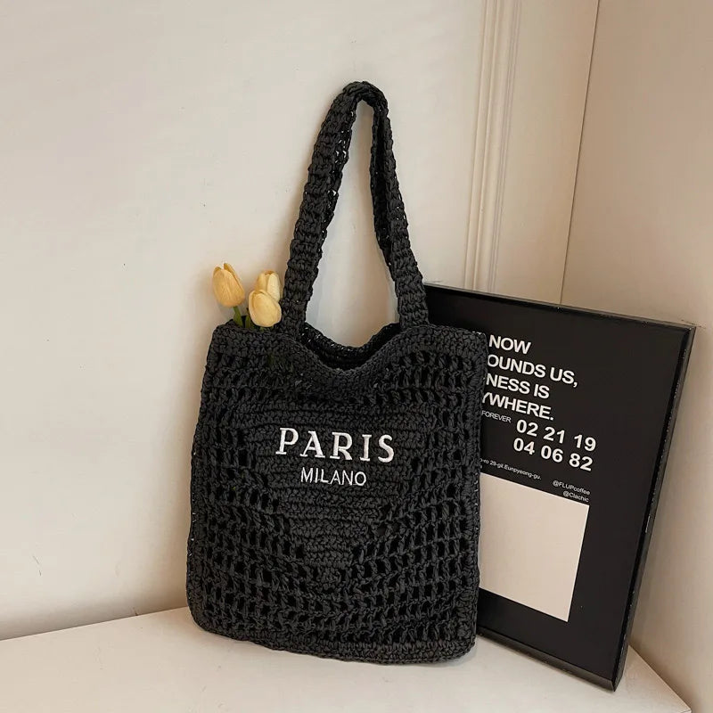 Woven Straw Shoulder Tote Beach Bag