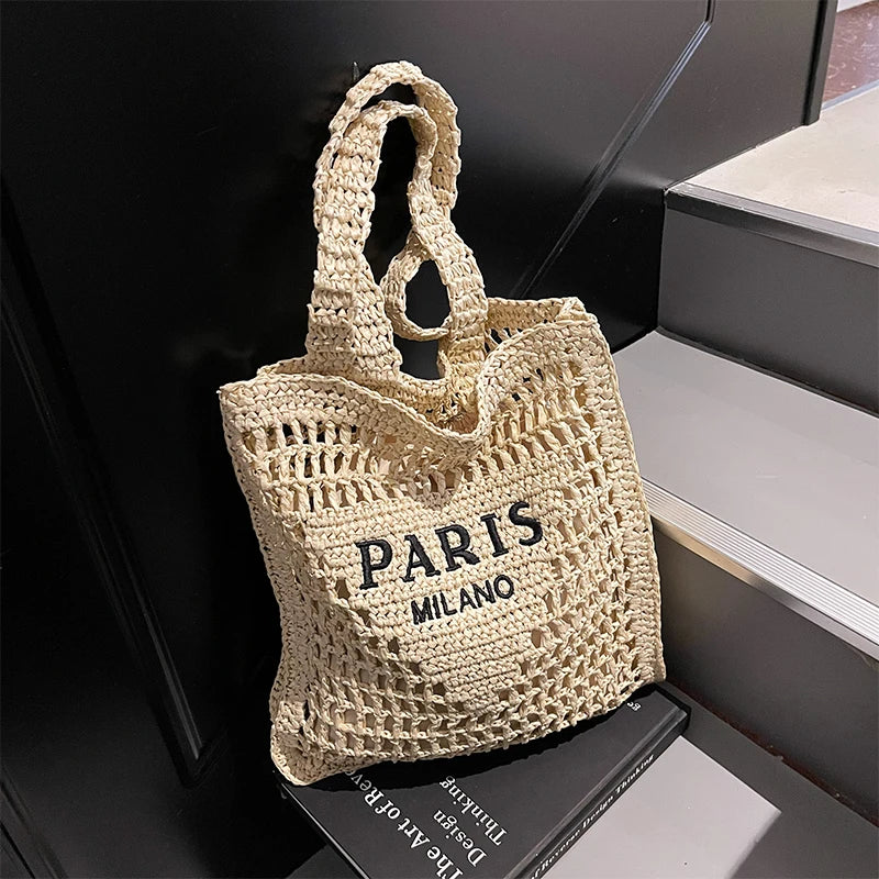 Woven Straw Shoulder Tote Beach Bag