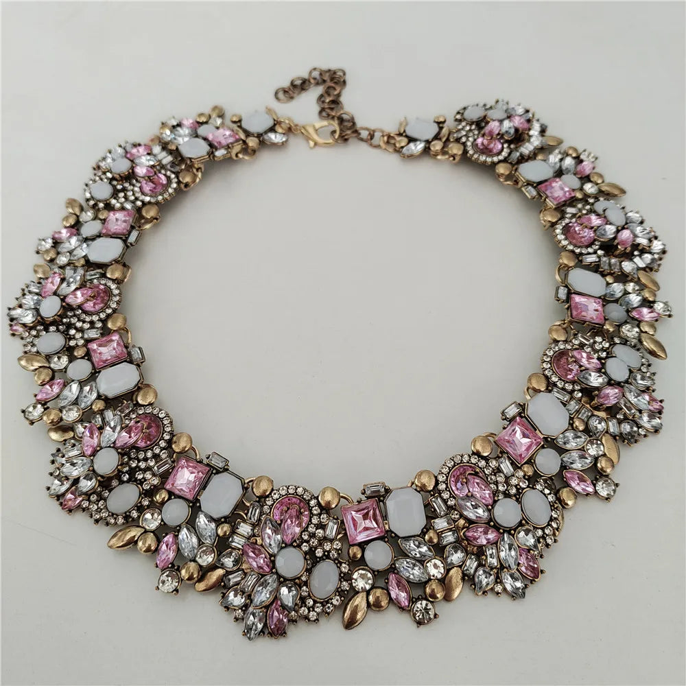 Crystal Rhinestones Large Collar Choker Necklace Earrings Jewelry Sets