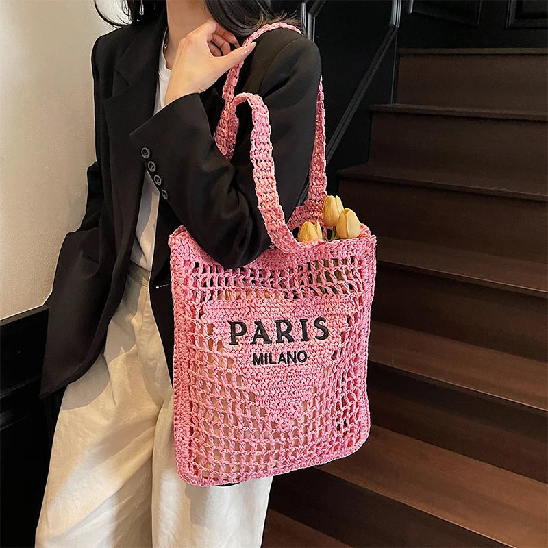 Woven Straw Shoulder Tote Beach Bag